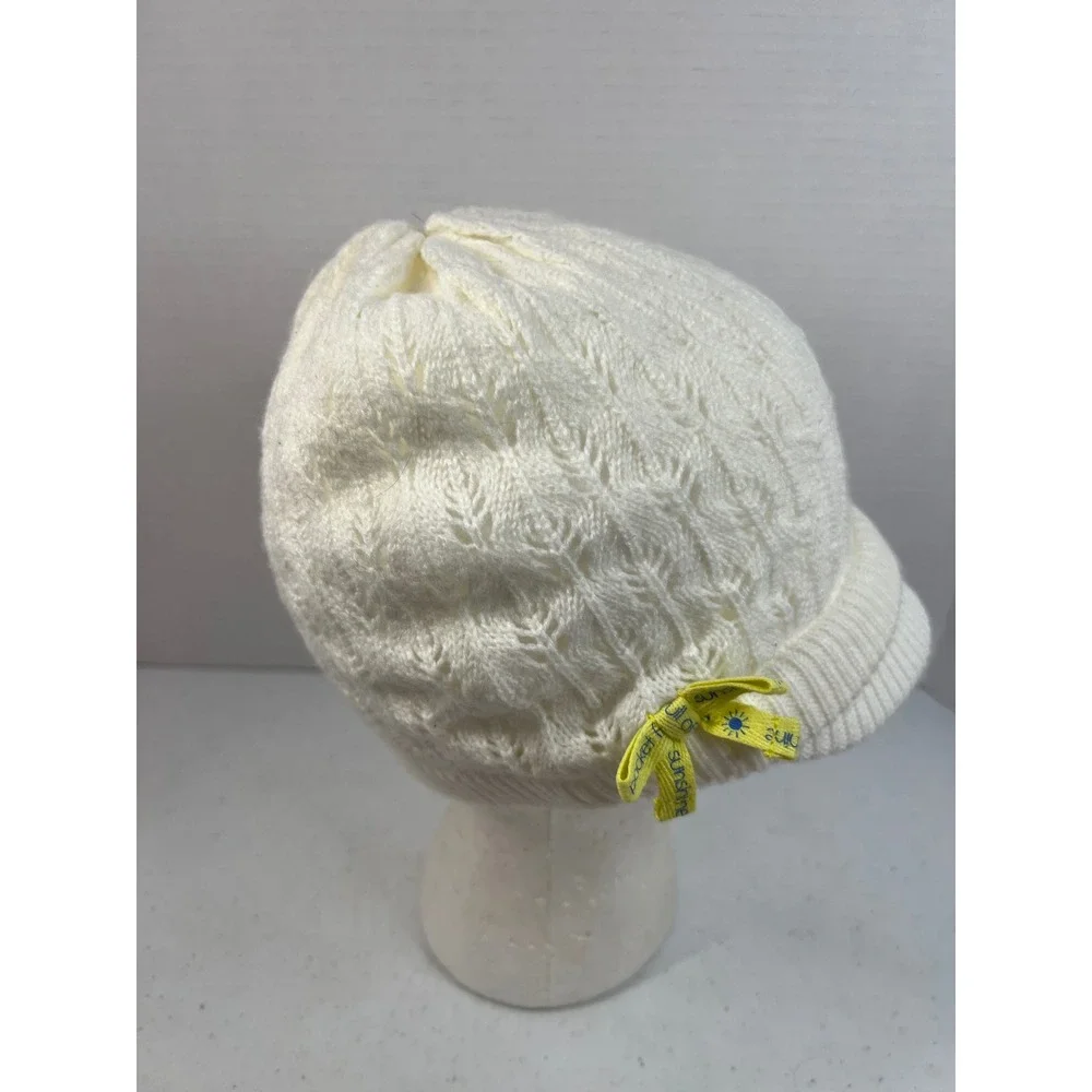 Gymboree Girls Ivory White Pointelle Knit Newsboy Hat Pocket Full of Sunshine L